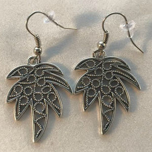 Silver Palm Tree Leaf Earrings on Hypoallergenic Hooks